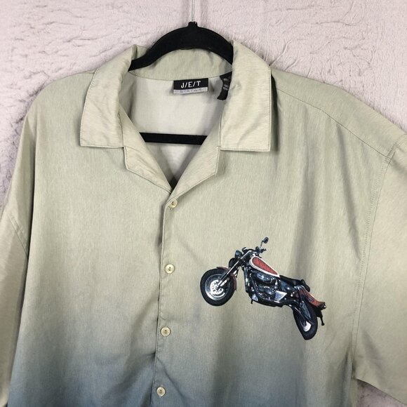 Motorcycle Pinup Shirt Mens XL Green Blue Ombre Button Front Camp Biker J/E/T - Picture 15 of 16